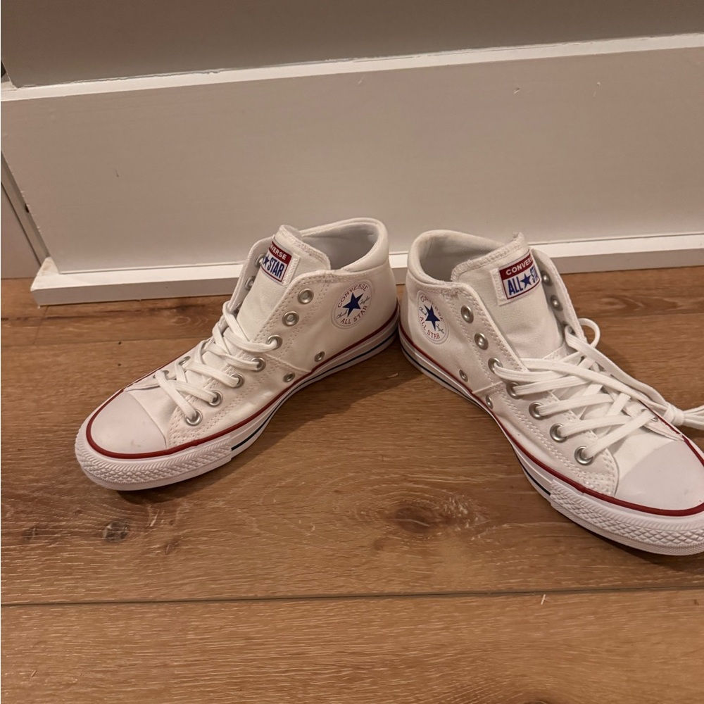 Converse White High-Top Sneakers with Red and Blue Trim
